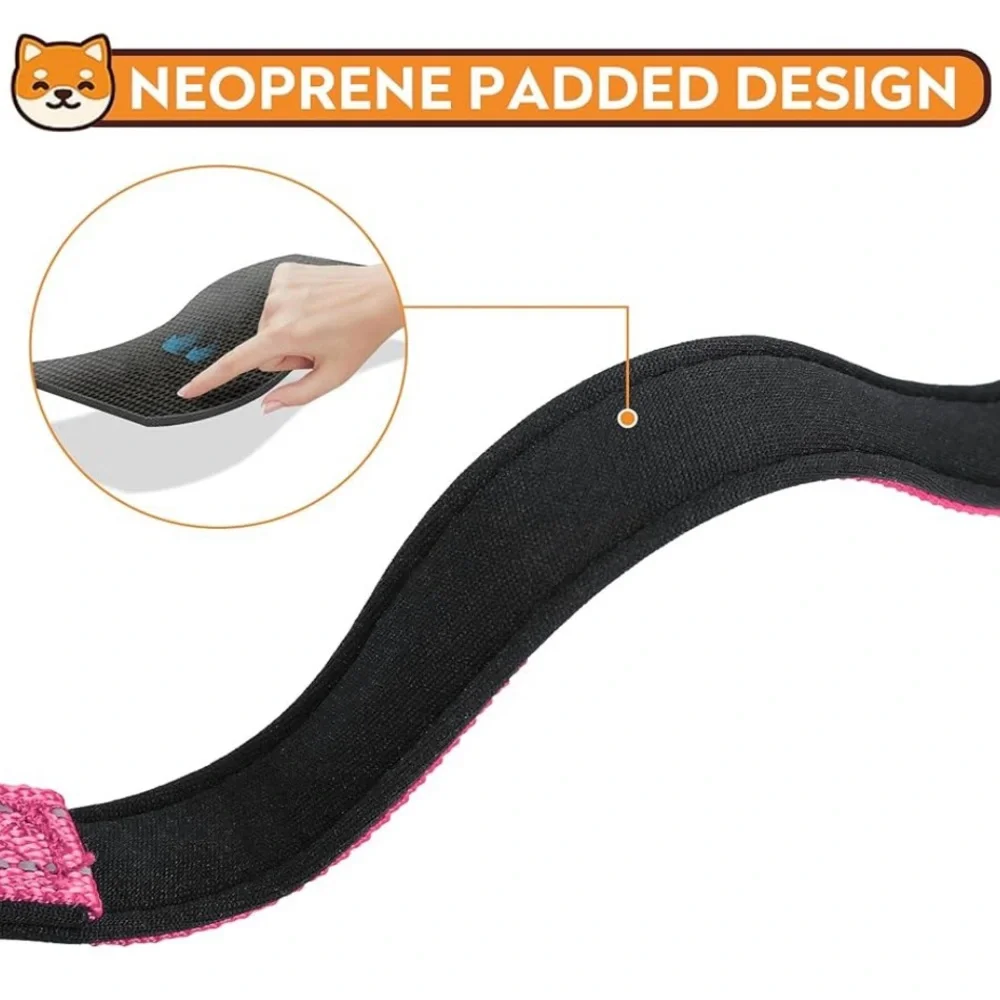 1 set of 2 reflective nylon hot pink dog collars L